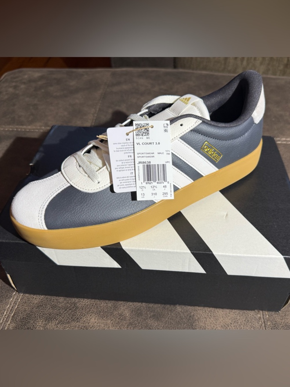 Adidas VL Court 3.0 Men’s Size 13 Navy Gray White Gum Sole Sneakers NWT NIB